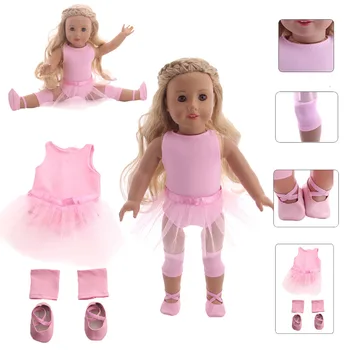 1 Sada Plná Barva Růžová Dance Oblečení Praxe Šaty, které se Hodí 18 Palcový American A 43 CM Baby New Born OG Příslušenství Pro Panenky DIY