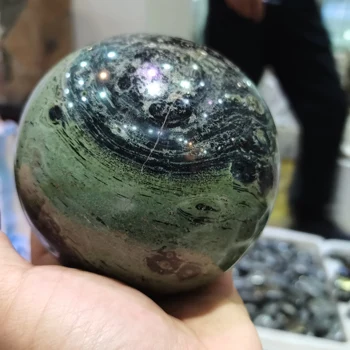 12cm Drahokam křišťálové koule, míč Madagaskar Paví Oko, Zelený Jaspis Kambaba Fosilních Křišťálové Koule přírodní kameny a minerály