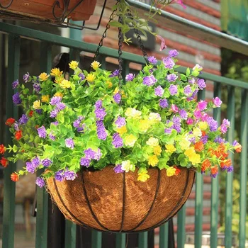 15 Svazků Venku Umělé Květiny Umělé Plastové Zeleně UV Odolné Keře Rostliny pro Vnitřní Vázy Visí Venku