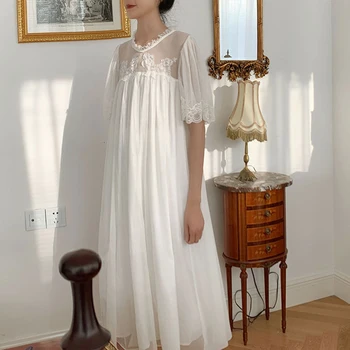 2020 Nová Princezna Noční Košile Ženy Letní Krátký Rukáv Krajky Modální Tepláky Bílé Dlouhé Noční Košile Ženy, Domácí Oblečení Na Spaní