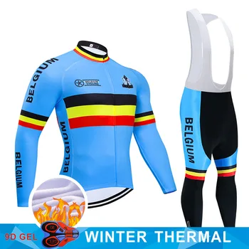 2021 Belgie Zimní Cyklistické Oblečení Kalhoty 9D Sada MTB Jednotné Bike Jersey Cyklistické Oblečení Tepelné Fleece Pánské Dlouhé Cyklistické Oblečení