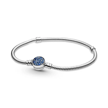 2021 Nové 925 Sterling Silver Náramek Femme Chvíle Šumivé Modré Kotouč Spona Had Řetěz Náramky Náramky Dámské Šperky