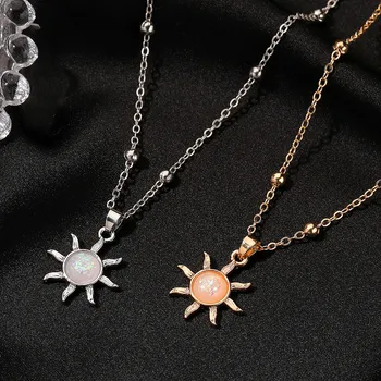 2021 Trend módní jednoduché opál slunce přívěskem náhrdelník pro ženy, retro krku řetězy estetické doplňky dámské šperky, žena, dárek