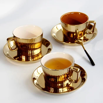 250 ml Luxusní Zlaté Čaje/Kávy Šálek A Talířek Sada Porcelánový Espresso Šálek -bílá