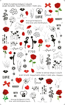3D Nail Sticker Nálepky samolepící Nálepky na Nehty Pár Květ Růže Láska Srdce Samolepky pro Manikúru Nail Art Dekorace