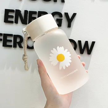 500ml Malé Daisy Průhledné Plastové Láhve na Vodu neobsahuje BPA Kreativní Matné Láhev s Vodou Přenosné Lano Cestovní Šálek Čaje