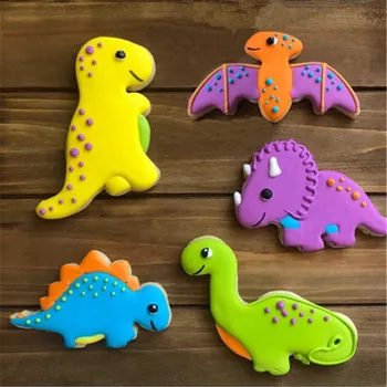 5ks 3D Dinosaur soubory Cookie Cutter Set Dinosaurus Sušenky Reliéfní Formy Sugarcraft Dezert Pečení Pečivo Cookie Cutter Fondant