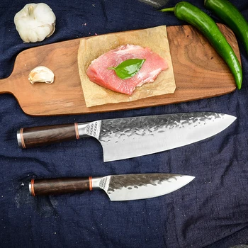 8 palcový Chef Nůž 5 Palcový Utiliy Nůž 5cr15 Molybden-Vanadiové Oceli Kolo ebony Zvládnout Zčernalé Kované Oceli Hlavy Sekáček