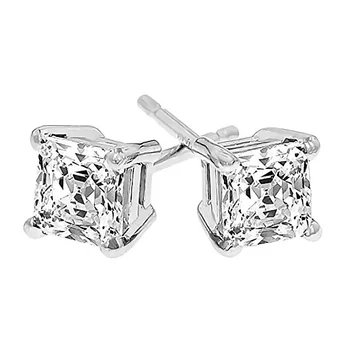 ANZIW 925 Sterling Silver Stud Náušnice Pro Ženy 4-Drápy Princezna Zirkony Náušnice Svatební Zásnubní Svatební Diamantové Šperky