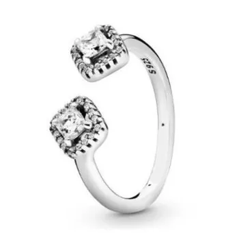 Autentické 925 Mincovní Stříbro Prsten Náměstí Sparkle Open Prsten S Krystalem Pro Ženy Svatební Party Dárek Módní Šperky
