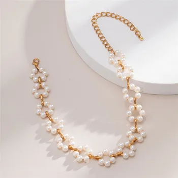Bohemia Perla Květina náhrdelník Náhrdelník pro Ženy, Vintage Zlatá Barva Řetěz náhrdelník Náhrdelník Korea Svatební Krční Límec Šperky