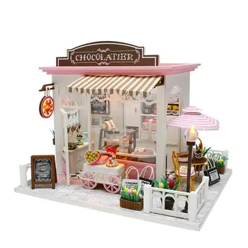 Dřevěná Miniaturní Panenka Dům, Nábytek, Děti, Dospělé Villa Model Stavebnice pro Děti Dárek 3D Dřevěné Řemeslné Dollhouse Hračky