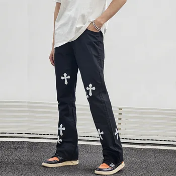 Firmranch New Cross Jeans Pro Muže/Ženy 2021 Černé Džíny Homme Volné Boot-cut Vibe Černé Srdce Džínové Kalhoty Moto Trouse