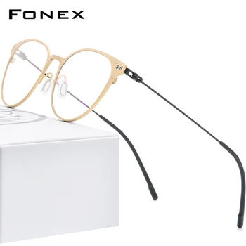 FONEX Čisté Titanové Brýle Rám Ženy Vintage Kulaté Krátkozrakost Předpis Optické Brýle Rám Muži 2020 Bezšroubové Brýle 8533