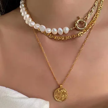 HI MAN 3ks/Set Baroque Pearl Klíční kost Řetěz Královna Mince s Přívěskem Náhrdelník Ženy Vysoce Kvalitní Glamour Svatební Šperky