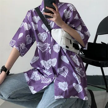 KOSAHIKI Harajuku Letní Blusas Japonské Volné Košile 2021 Nadrozměrných Ležérní Celý Zápas Topy Krátký Rukáv Dívky Streetwear Halenka