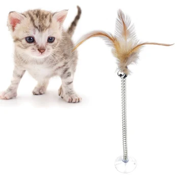 Kreativní Hračky Pro Kočky, Elastické Peří Bell Hračky S Přísavkou Na Jaře Přísavky Hračky Kočka Kotě Interaktivní Teaser Pet Produkty Pro Kočky