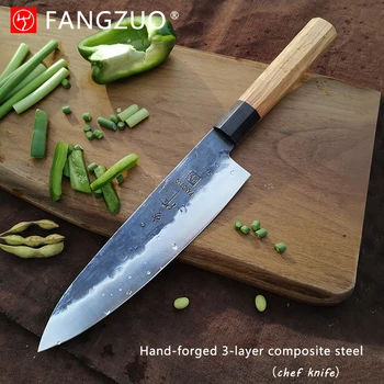 Kuchyňský Nůž 8 cm Profesionální Japonský Kuchař Nožů 3-vrstva 8cr13mov core nerez Full Tang Sekáček na Maso Kráječ Santo