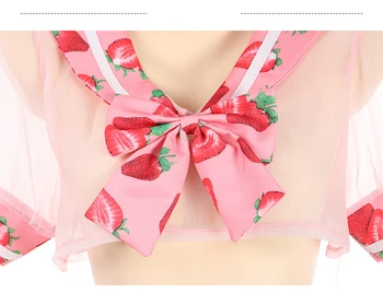Kwaii Jahodový transparentní Podprsenka, Kalhotky, spodní Prádlo, oblečení na Spaní Japonské Sexy Lolita Dívka, spodní Prádlo Blízcí Námořník jednotné 4pieces