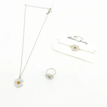Módní Bílé Daisy Šperky Set Náhrdelník, Prsten, Náušnice, Náramek pro Ženy, Dívky, Móda Sedmikráska Květ Narozeniny korejský Design