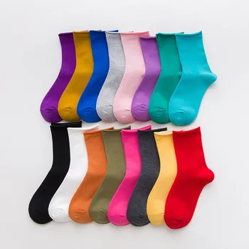 Nové Dámské Ponožky Barevné Čisté Ponožky Roztomilé Módní Fialová Růžová Žlutá Bílá Černá Sladkosti Barevné Ponožky Happy