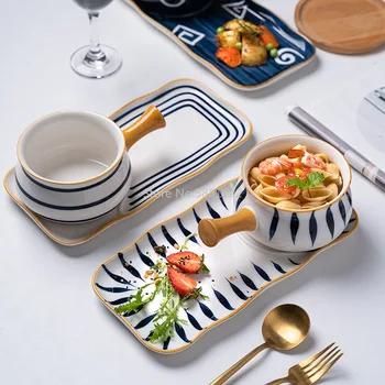Nádobí Ceramic Domácí Snídaně Mísa s Rukojetí Nudle Mísa Kreativní Japonský Styl Glazurou Barvy, Ručně malované