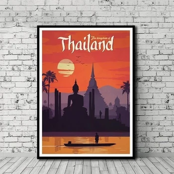 Plátno Plakát Vintage Thajsko Obraz Krajiny Wall Art HD Vytiskne Obrázek pro Ložnici, Obývací Pokoj Domácí Dekor