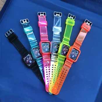 Pouzdro+Popruh pro Apple Watch Band 42mm 38mm Příslušenství Měkké Silikonové Transparentní Náramek kapela iWatch série 5 4 3 6 se 44mm 40mm