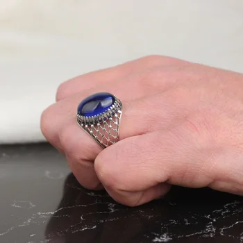Pánské prsten 925 sterling silver turecké ručně vyráběné šperky modré zirkony kámen všech velikostí