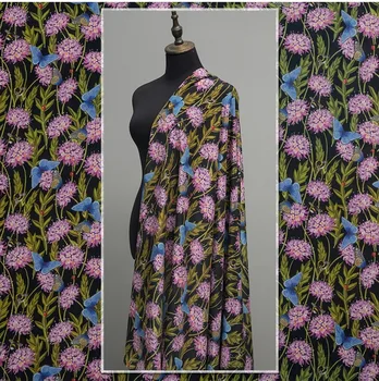 Rostlina Květ Digitální Tisk Hedvábný Krep De Chine Oděvní Materiál DIY Šaty Hedvábí Šátek Šátek Textilie