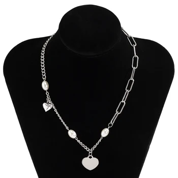 SHIXIN Asymetrie Řetěz z Nerezové Oceli s Srdce Přívěsek Náhrdelník pro Ženy Módní Pearl náhrdelník Náhrdelník 2021 Šperky pro Krk