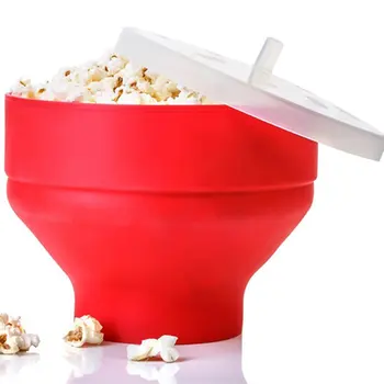 Silikonové Popcorn Kbelík Mísy Mikrovlnná trouba Eco-friendly Popcorn Kbelík Misku Na Jídlo Občerstvení Odolné Velká Krytá Silikonový Kbelík