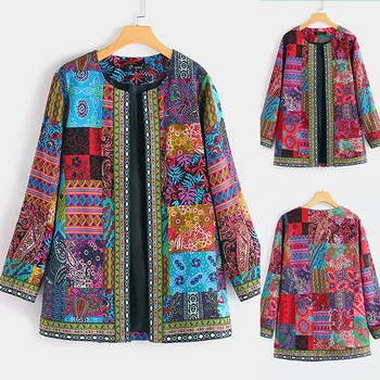 SONDR 2021 nový retro bavlněné a lněné tištěné volné dlouhý rukáv květinové kabát tištěné svetr ženy dlouhý kabát