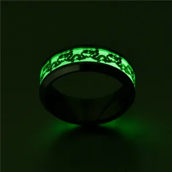 Světélkující Pozlacený Prsten Dark Golden Dragon Inlay Zelené Pozadí Muže, Módní Fluorescenční Zářící Kroužky
