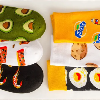 Vtipné Bavlněné Trubice Ponožky Ženy Ponožky Happy Příliv Bavlna Dlouhé Občerstvení, Ovoce, Jídlo, Avokádo Vysoké Ponožky