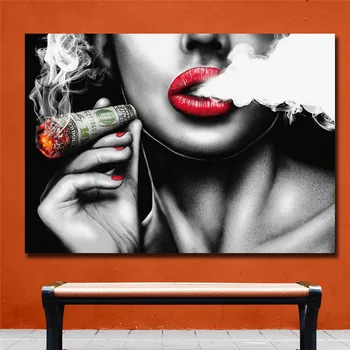 Červené Rty Kouření Znaky, Vintage Plátno Obraz Ženy, Plakáty a Tisky Zeď Umění pro Obývací Pokoj Ložnice Cuadros Nerámováno