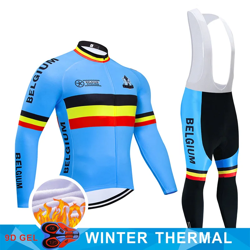 2021 Belgie Zimní Cyklistické Oblečení Kalhoty 9D Sada MTB Jednotné Bike Jersey Cyklistické Oblečení Tepelné Fleece Pánské Dlouhé Cyklistické Oblečení 0