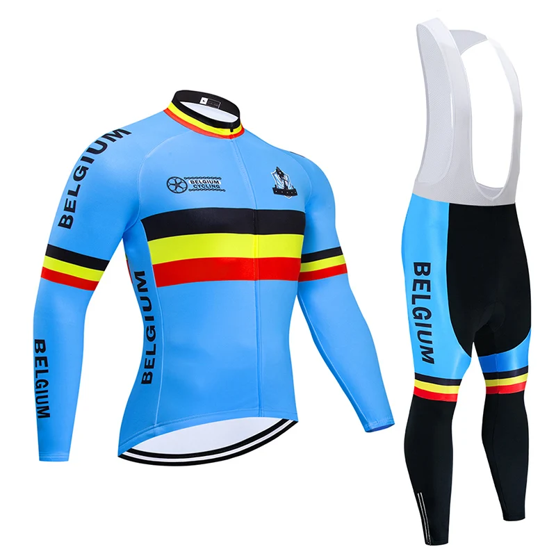 2021 Belgie Zimní Cyklistické Oblečení Kalhoty 9D Sada MTB Jednotné Bike Jersey Cyklistické Oblečení Tepelné Fleece Pánské Dlouhé Cyklistické Oblečení 2