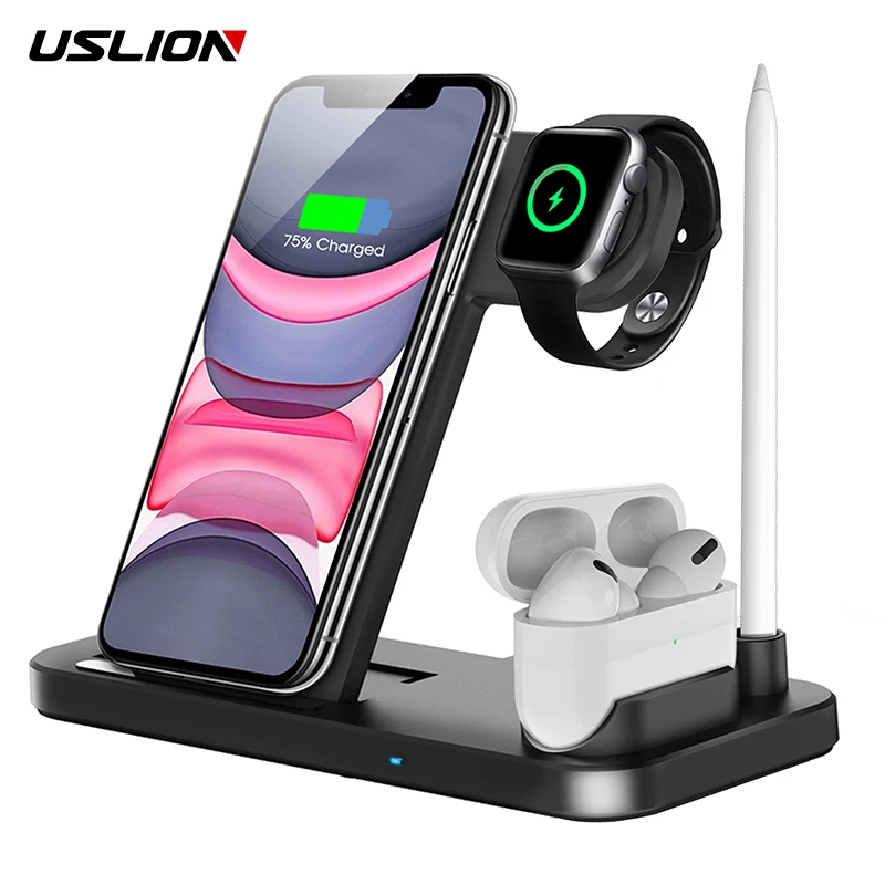 USLION 10W 3 V 1 Bezdrátové Nabíječka Pro iPhone 12 Pro Xiaomi Sluchátka Bluetooth Smart Watch Indukční Rychlé Bezdrátové Nabíjení Pad 4