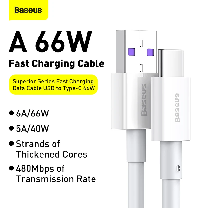Baseus 6A, USB Typu C Kabel 66W Rychlé Nabíjení Pro Huawei Mate 40 P40 Samsung Xiaomi USB C Quick Charge Kabel Datový Kabel 2m 5