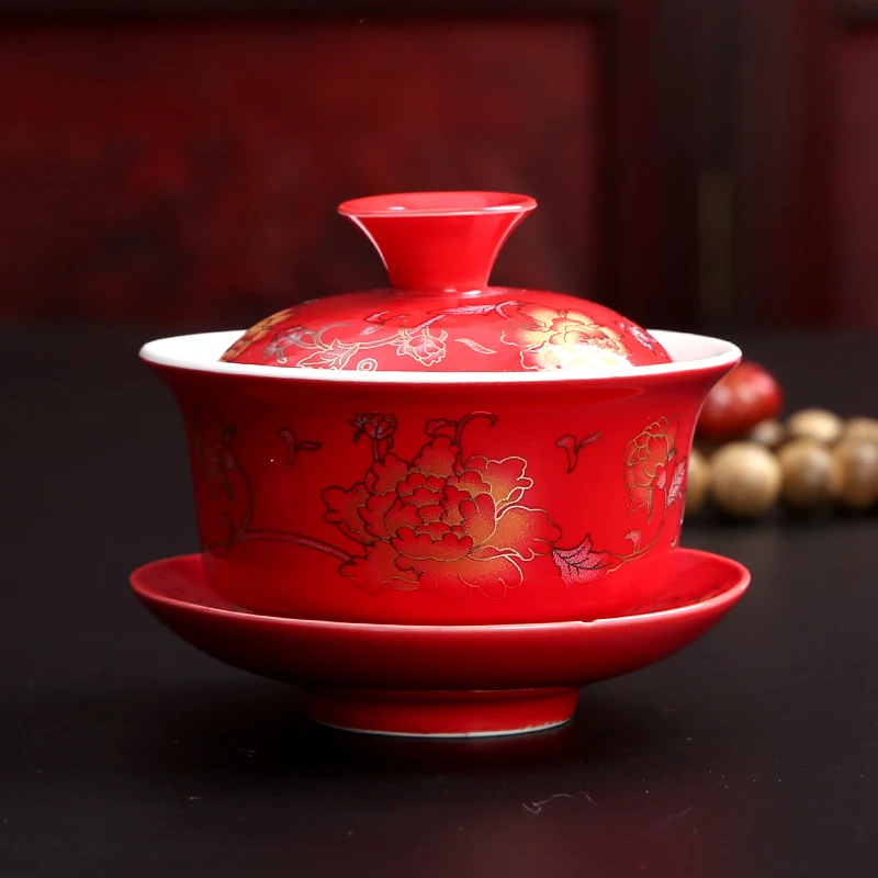 Dehua Keramické Gaiwan Čajový Ručně vyráběné Čaje mísa Mísa Čínské luxusní Svatební Domácí Čajový set Čajový Obřad Příslušenství Sváteční dárek 5
