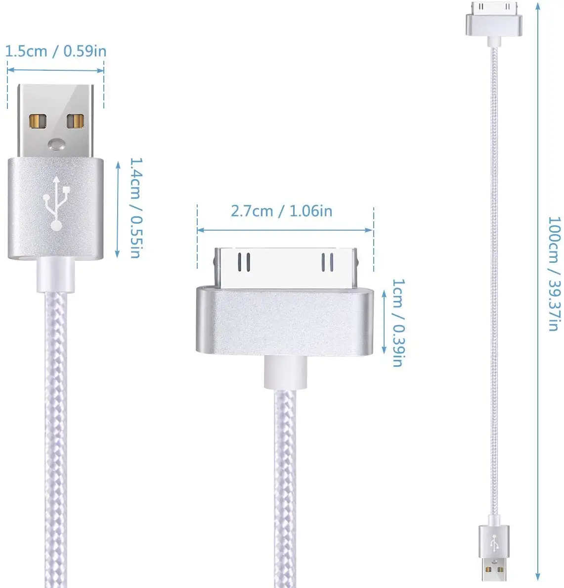 USB Kabel pro iPhone 30 Pin Nylonové Opletení Rychlá Nabíječka Datový Kabel pro Apple iPhone 4 4s 3G 3GS 2G iPad 1/2/3 iPod Touch iPod Nano 5